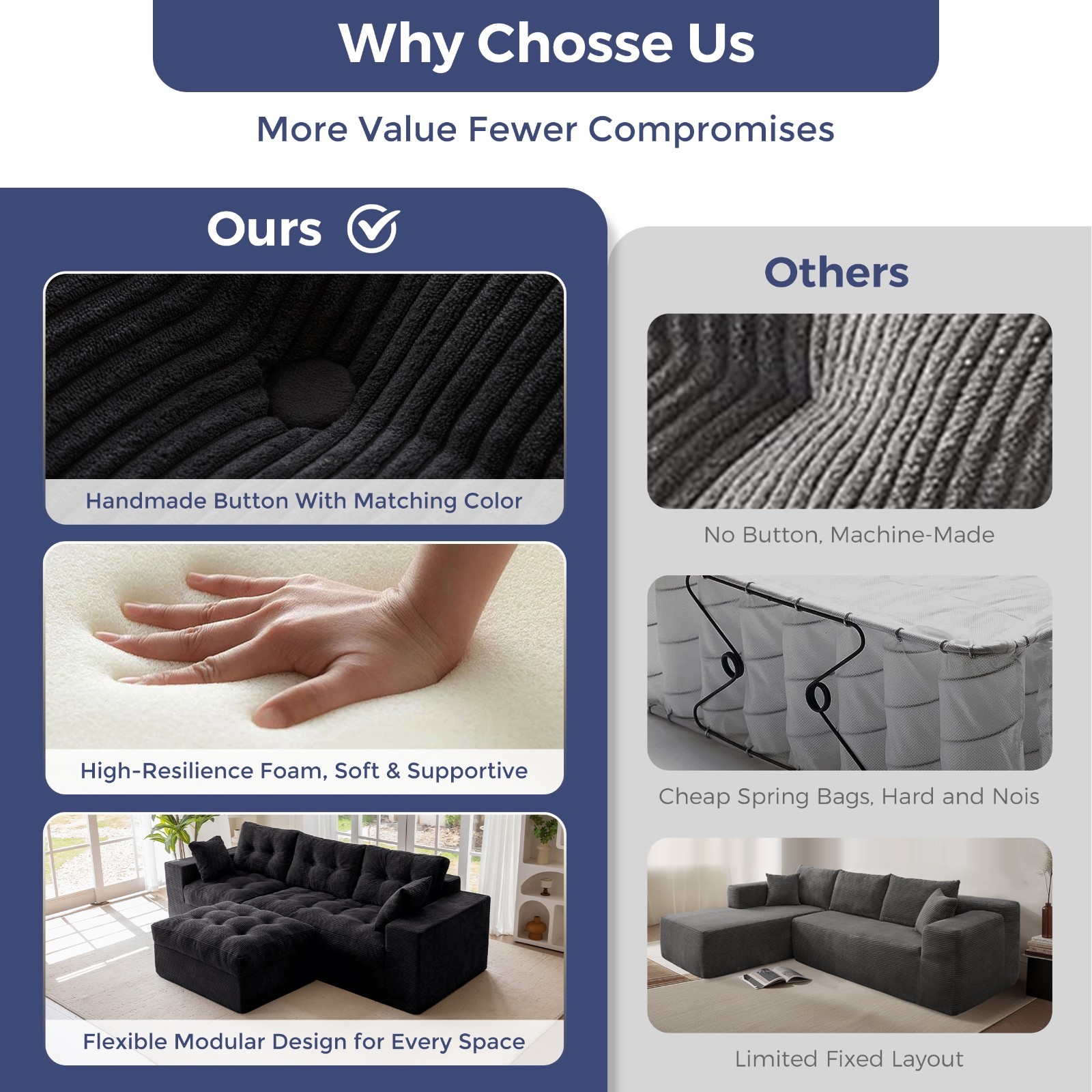 MAXYOYO 104"Modular Sectional Cloud Couch with Ottoman,Oversized Boneless Couch