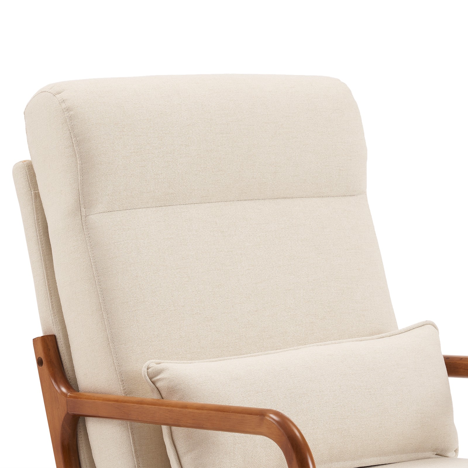 High Back Solid Wood Armrest Backrest Iron Frame Linen Indoor Leisure Chair Off