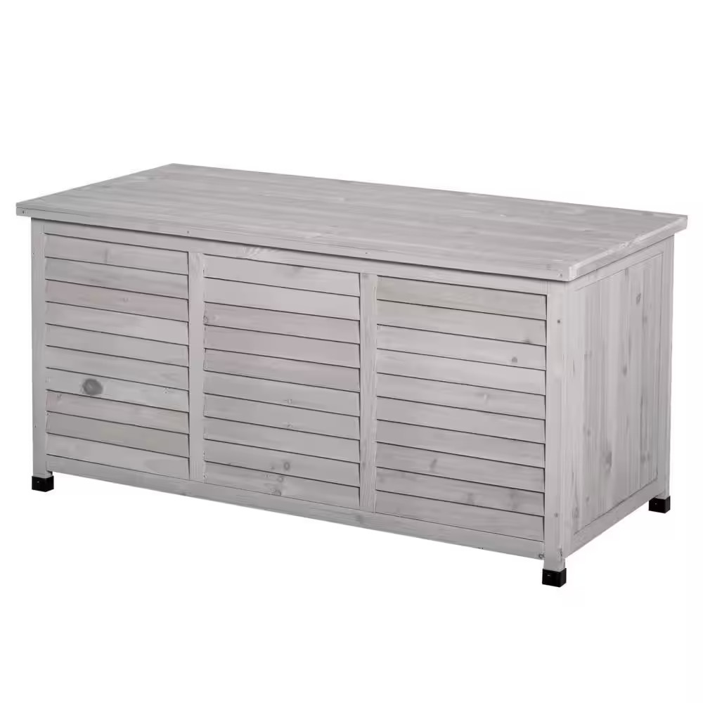 75 Gal. Gray Solid Fir Wood Outdoor Storage Bench with Aerating Gap and Non-Slip