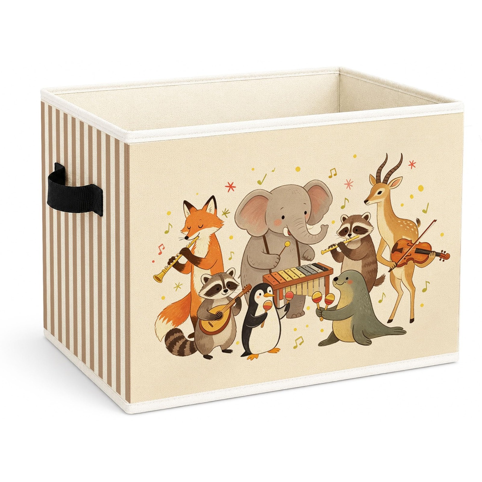 Animal Band Storage Bin, Brown Stripe Foldable Fabric Basket