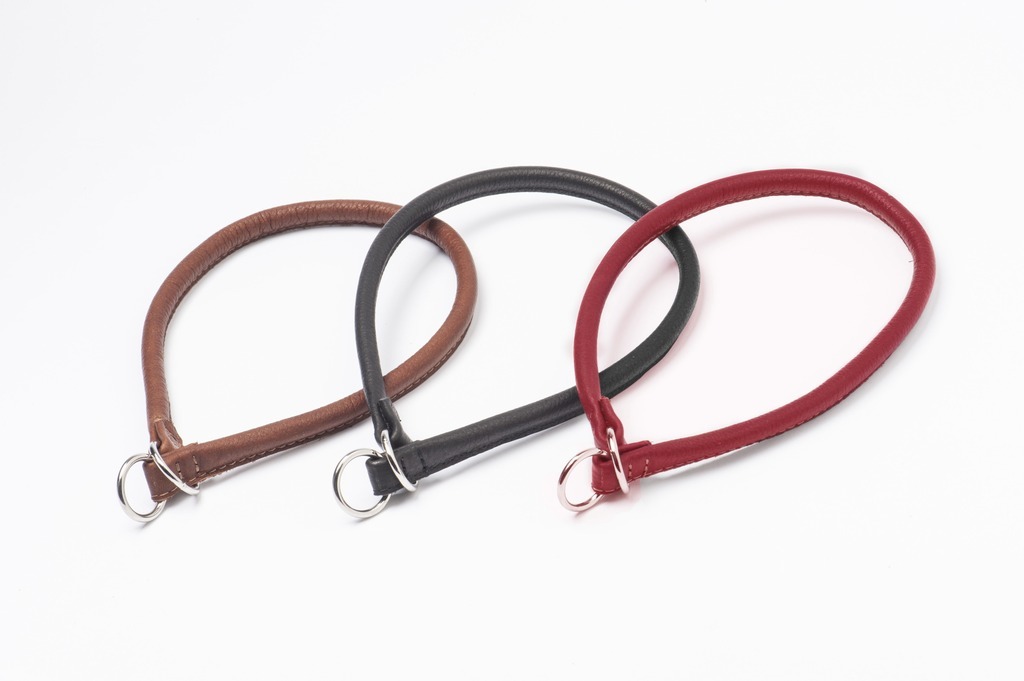 Soft Rolled Genuine Leather Choke Collar Black-Brown-Red 9 Sizes