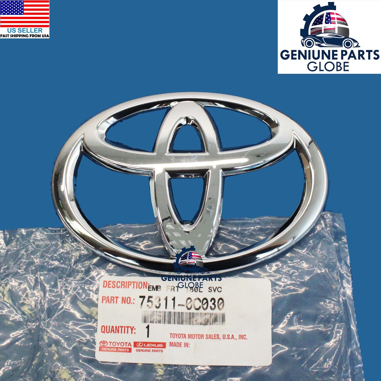GENUINE OEM TOYOTA TUNDRA SEQUOIA CHROME FRONT GRILLE LOGO EMBLEM 75311-0C030