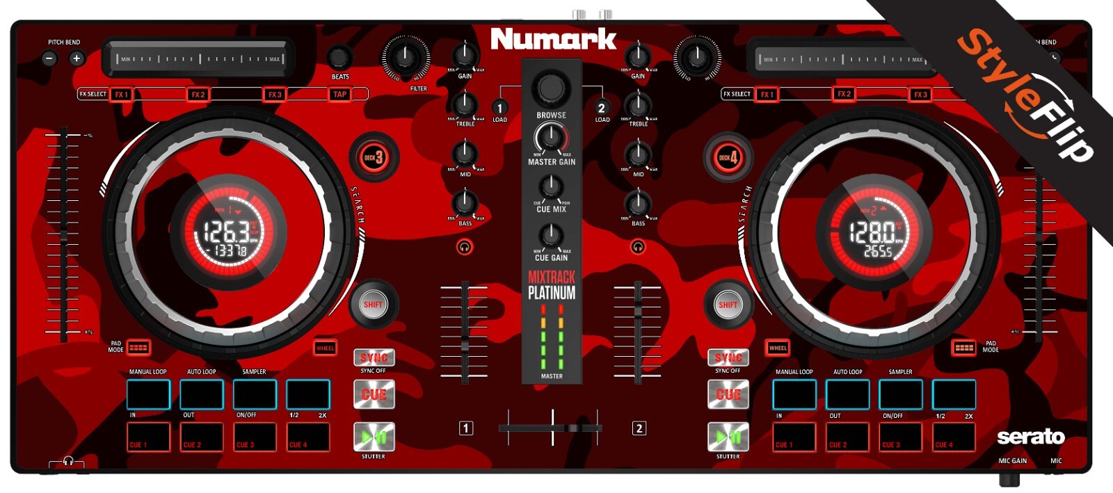Numark Mixtrack Platinum Skin | Camo Red | Protective Decal | StyleFlip Skins