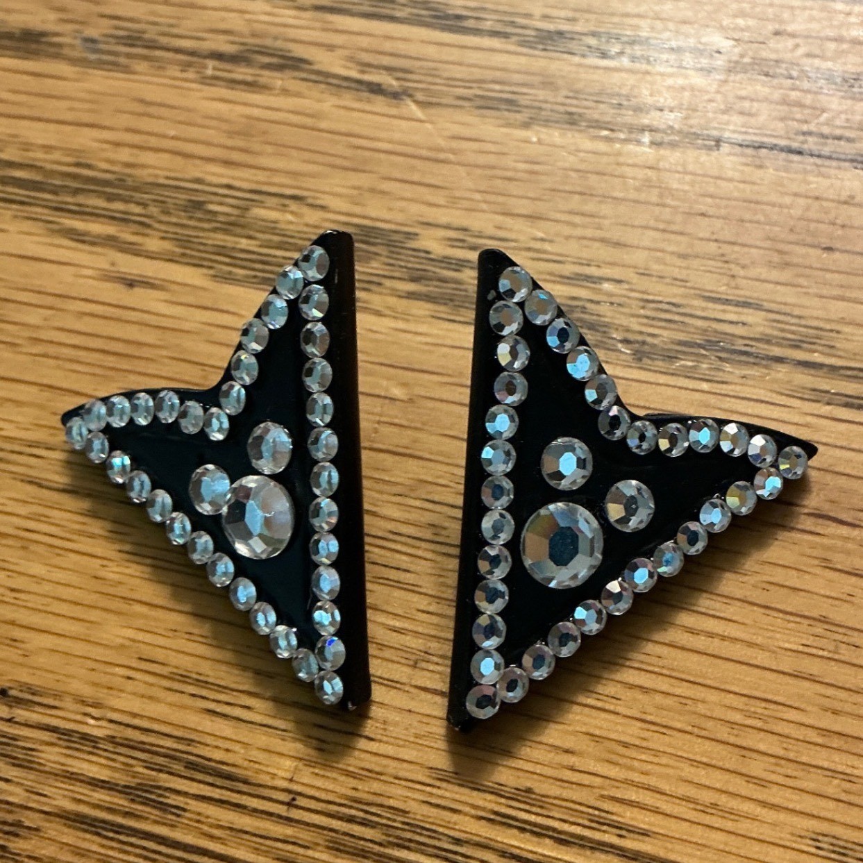 Vintage Black Rhinestone Collar Tips Western Rockabilly Shirt Accessories Pair