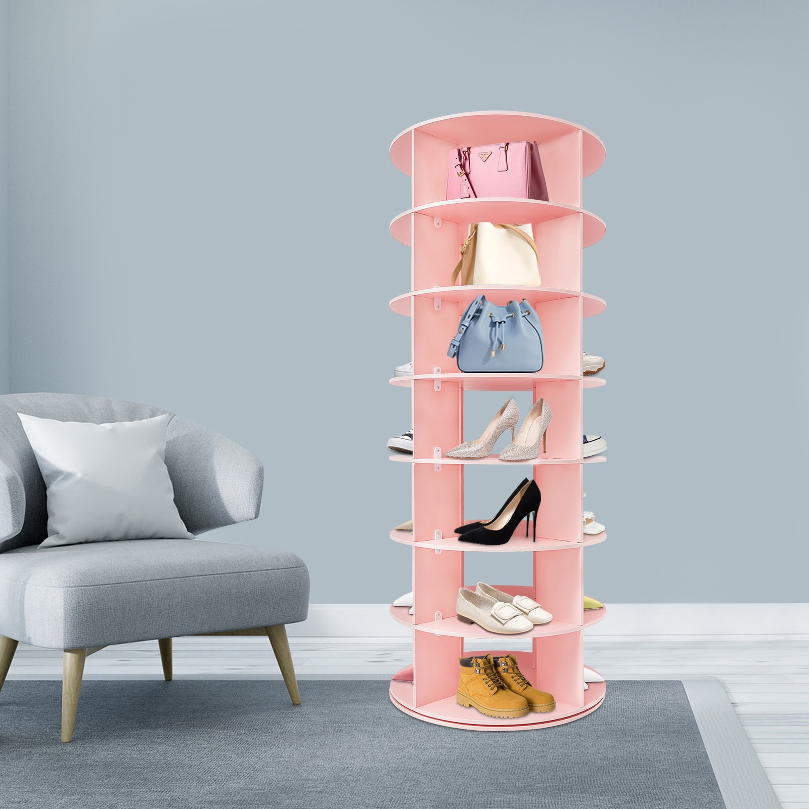 360° Revolving Shoe Storage Organizer 7-tier Spinning Shoe Rack, Center Hollow