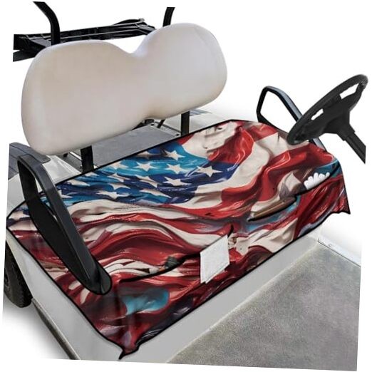 Universal Golf Cart Seat Cover with 4 Pockets Soft Golf Cart Seat American Flag