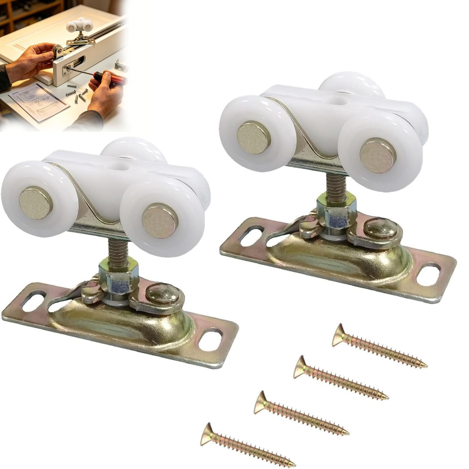 2 Pcs 3/4 Inch Sliding Pocket Door Rollers Assembly, Nylon Inch, Silver