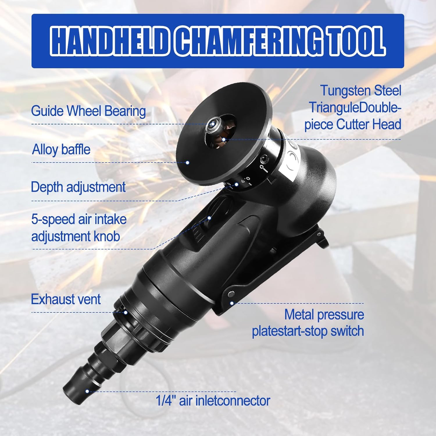 Pneumatic Chamfering Tool Handheld, Mini Air-Powered Chamfering Machine Trimming