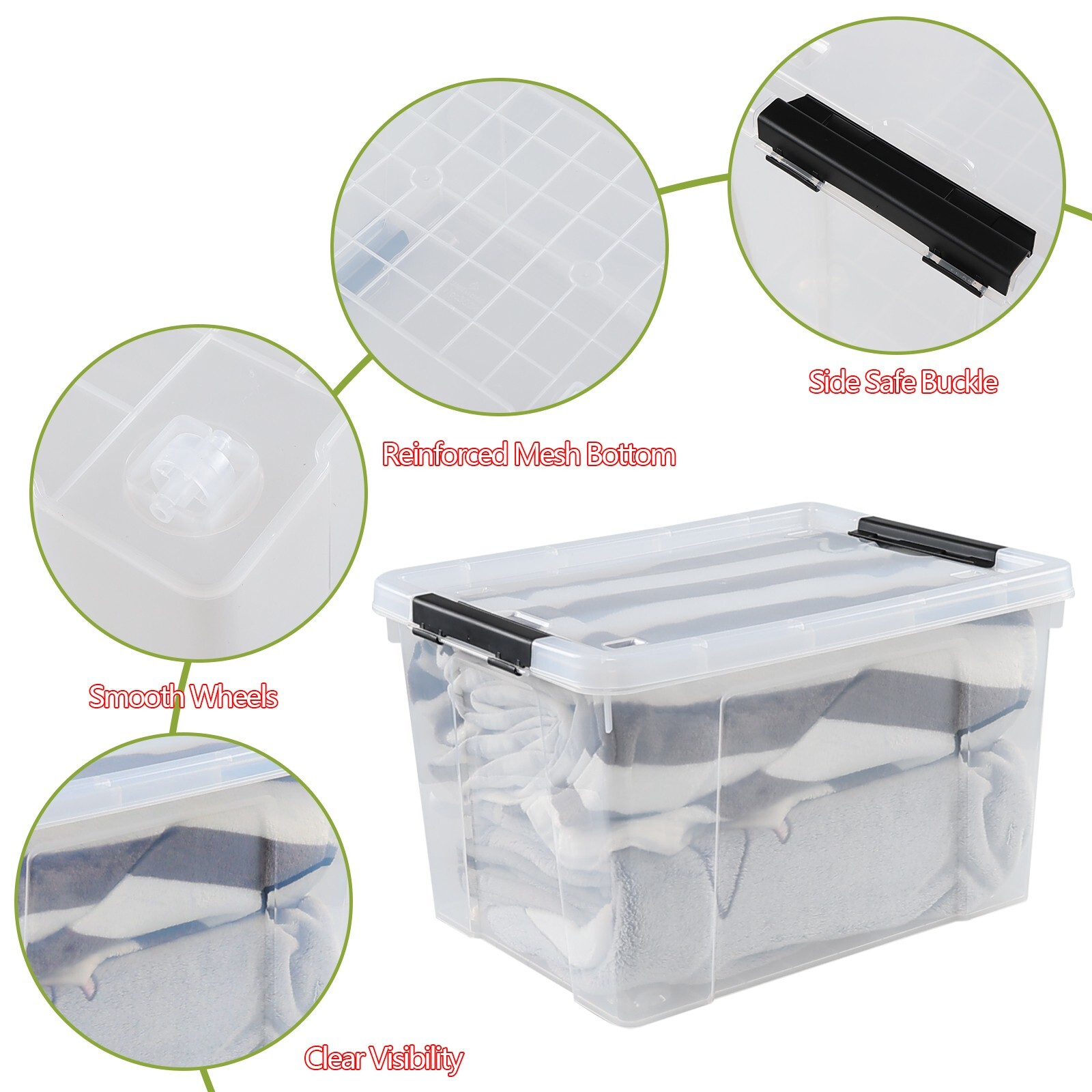 KEKOW 34 Qt Heavy Duty Clear Plastic Latching Stackable Storage Containers, 4PCS