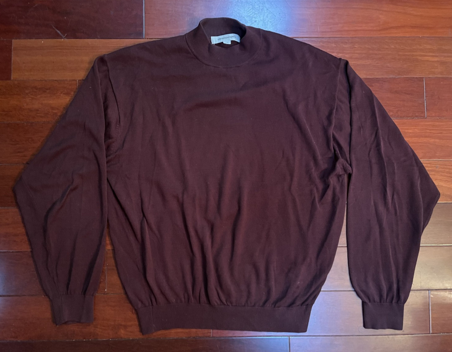 Pronto-Uomo Maroon Silk Cotton Mock Neck Sweater Large Preppy Poet Beatnik