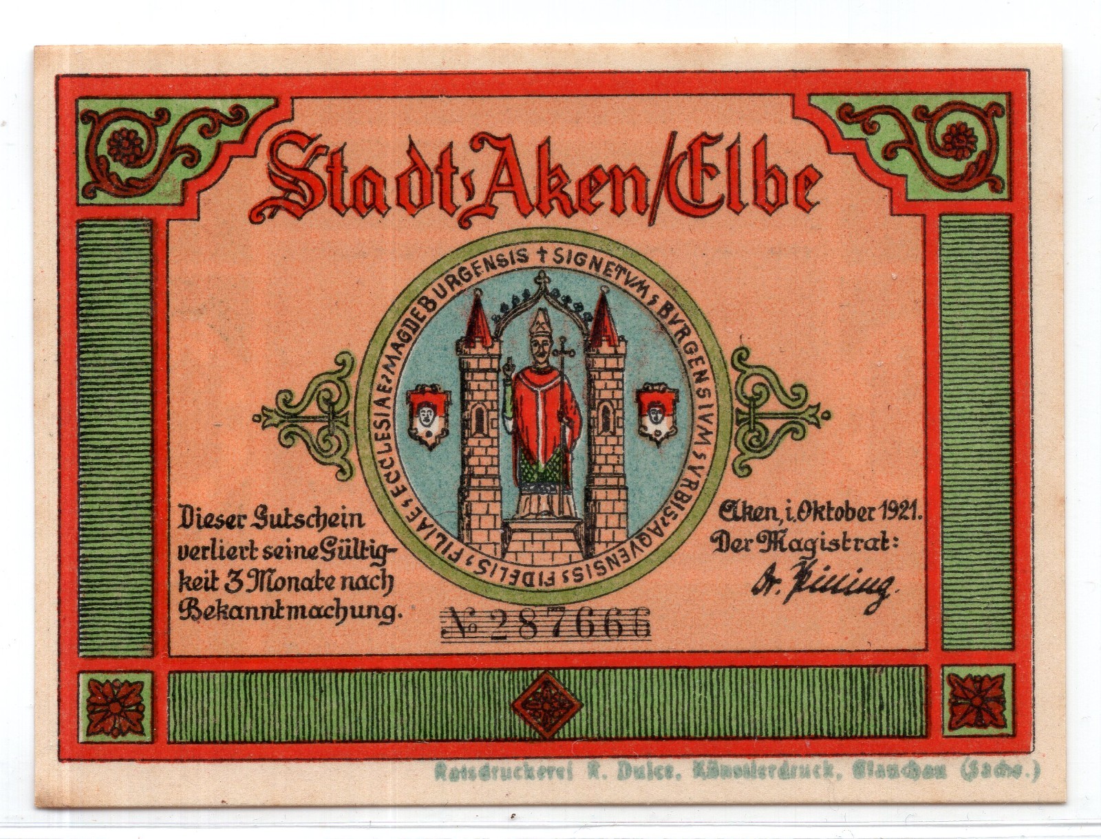 1921 Germany Aken/Elbe Notgeld 75 Pfennig Note (1121)