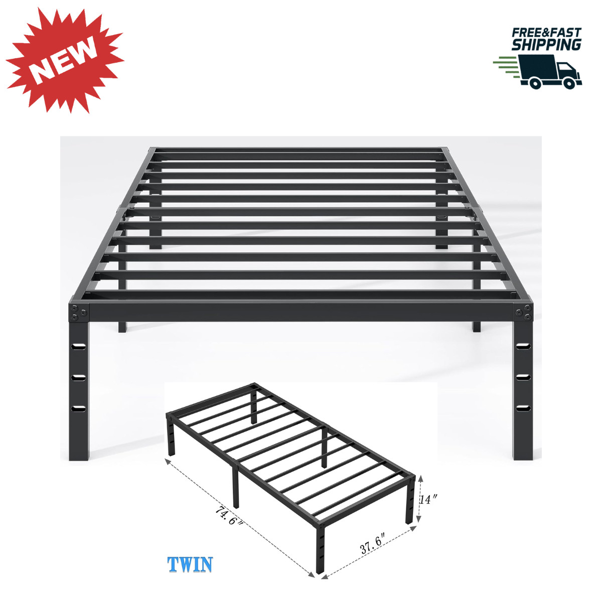 Twin Metal Bed Frame 14 Inch Heavy Duty Platform with Storage No Box Spring