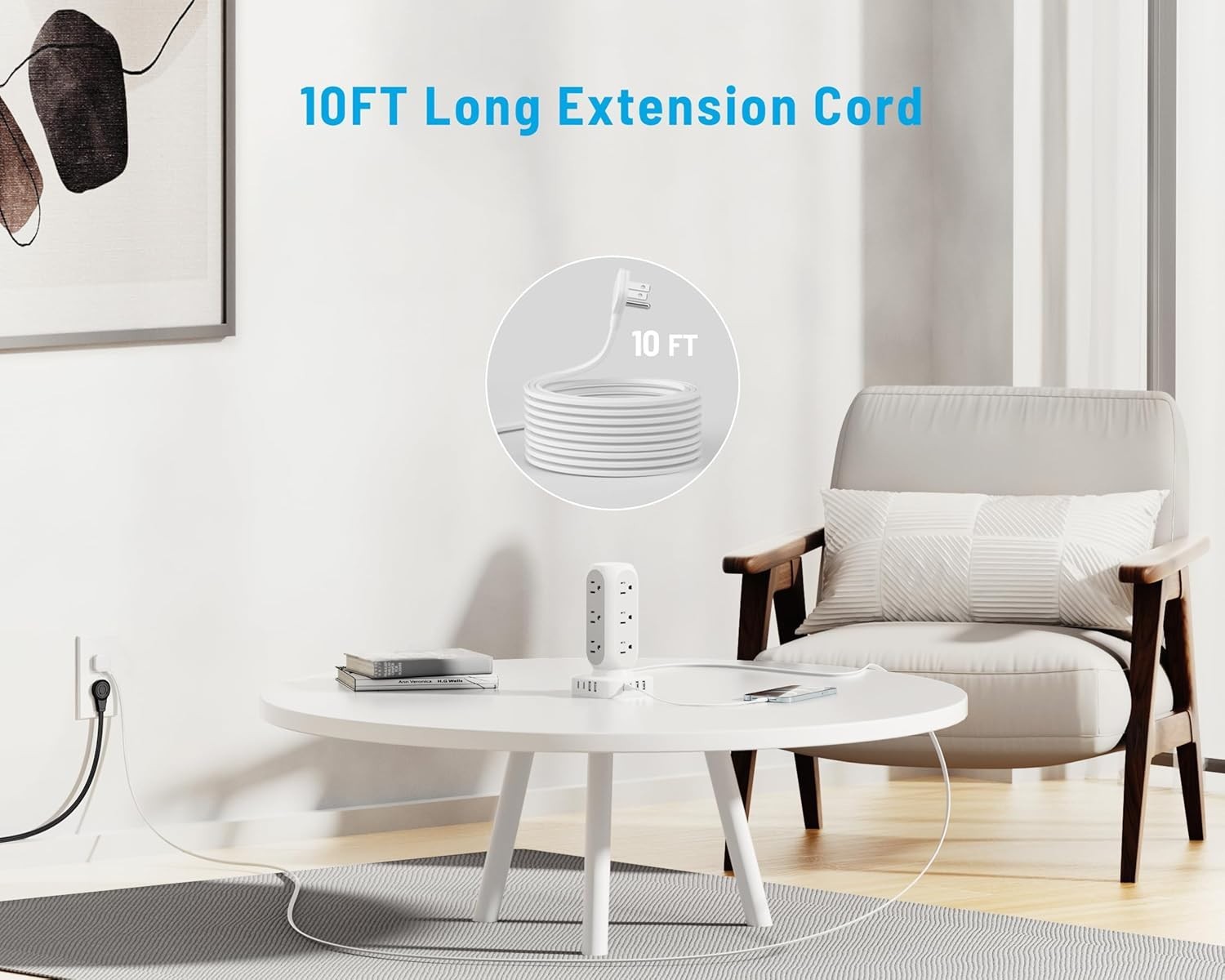 Lightweight Surge Protector with Multiple Outlets and USB Ports for Easy Access