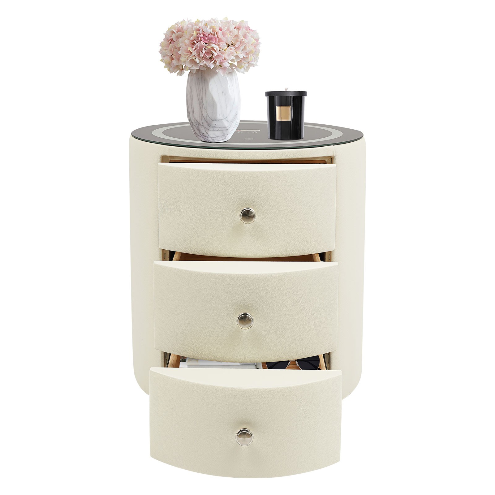 Nightstand with Charging Station End Table Bedside Table With 3 Storage Drawers