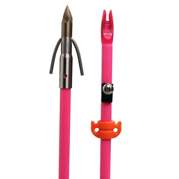 AMS Bowfishing Pink Fiberglass Chaos Point Arrow w/ AMS Safety Slide #20301