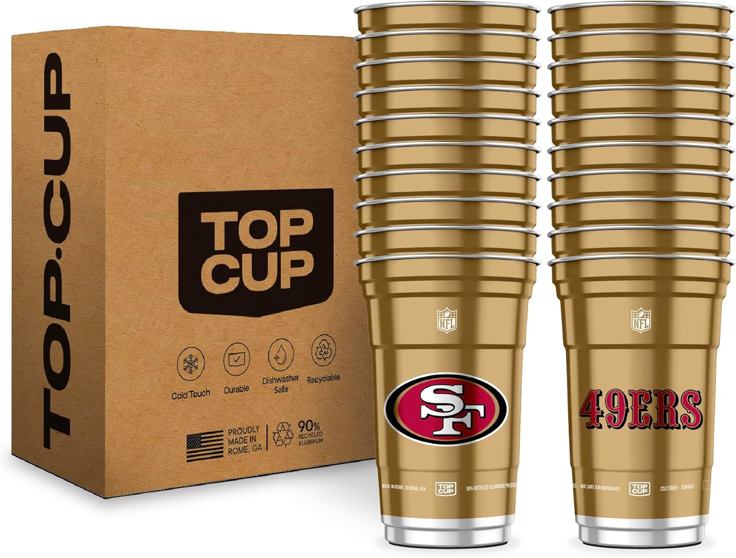 NFL San Francisco 49Ers 20 Oz Reusable Aluminum Cups 20 Count | Officially Licen