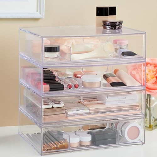 STAX Plastic Stackable Organizer Drawers (Set of 2) | Open/Divided 2pk Clear