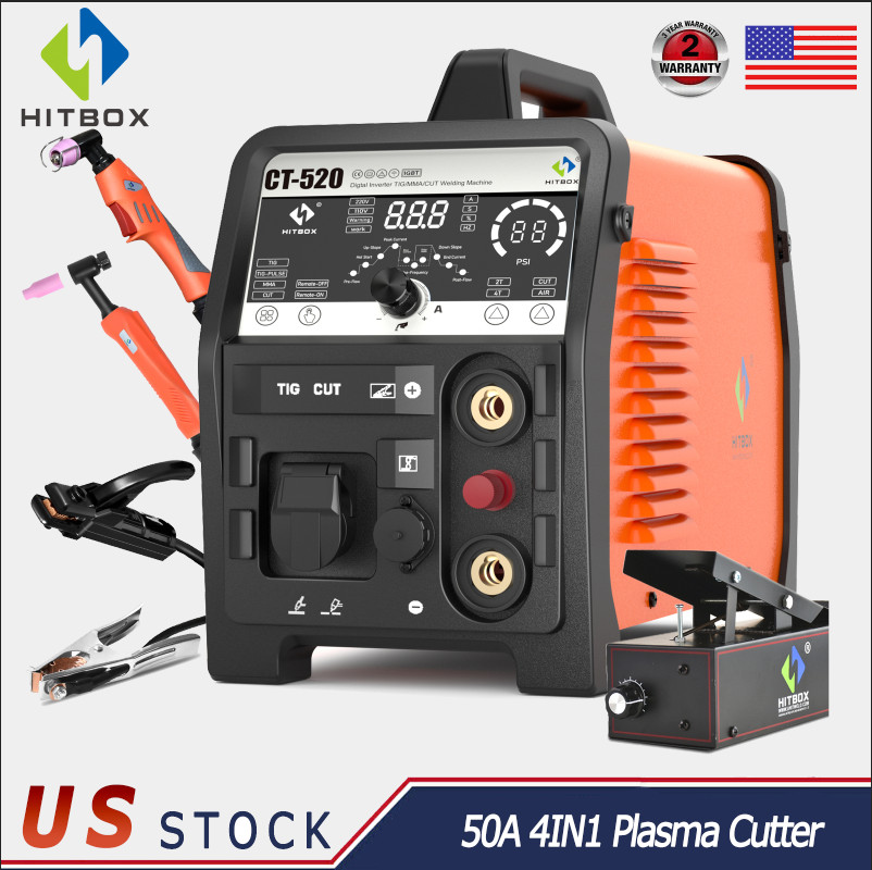 50A 4IN1 HF Non-touch Plasma Cutter 200A TIG/MMA/Pulse TIG Welder+Foot Pedal US