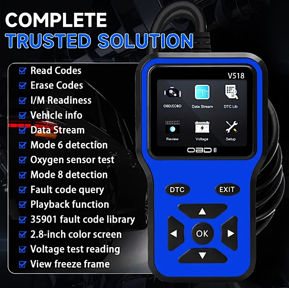New 2025 OBD2 V518 Scanner Diagnostic Tool Code Reader - Blue