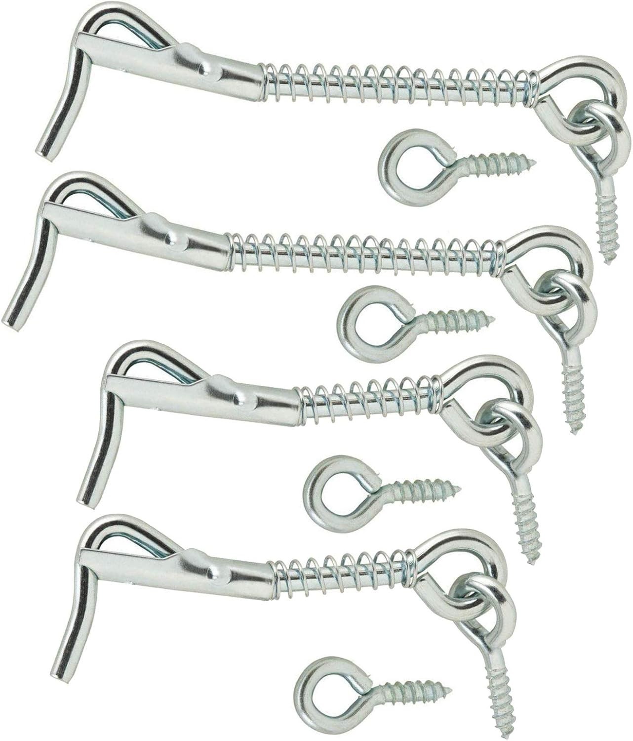 Pack of 4 Zinc Plated Wire Gate Hook & Eye Latch with Spring Lock - Easy Install