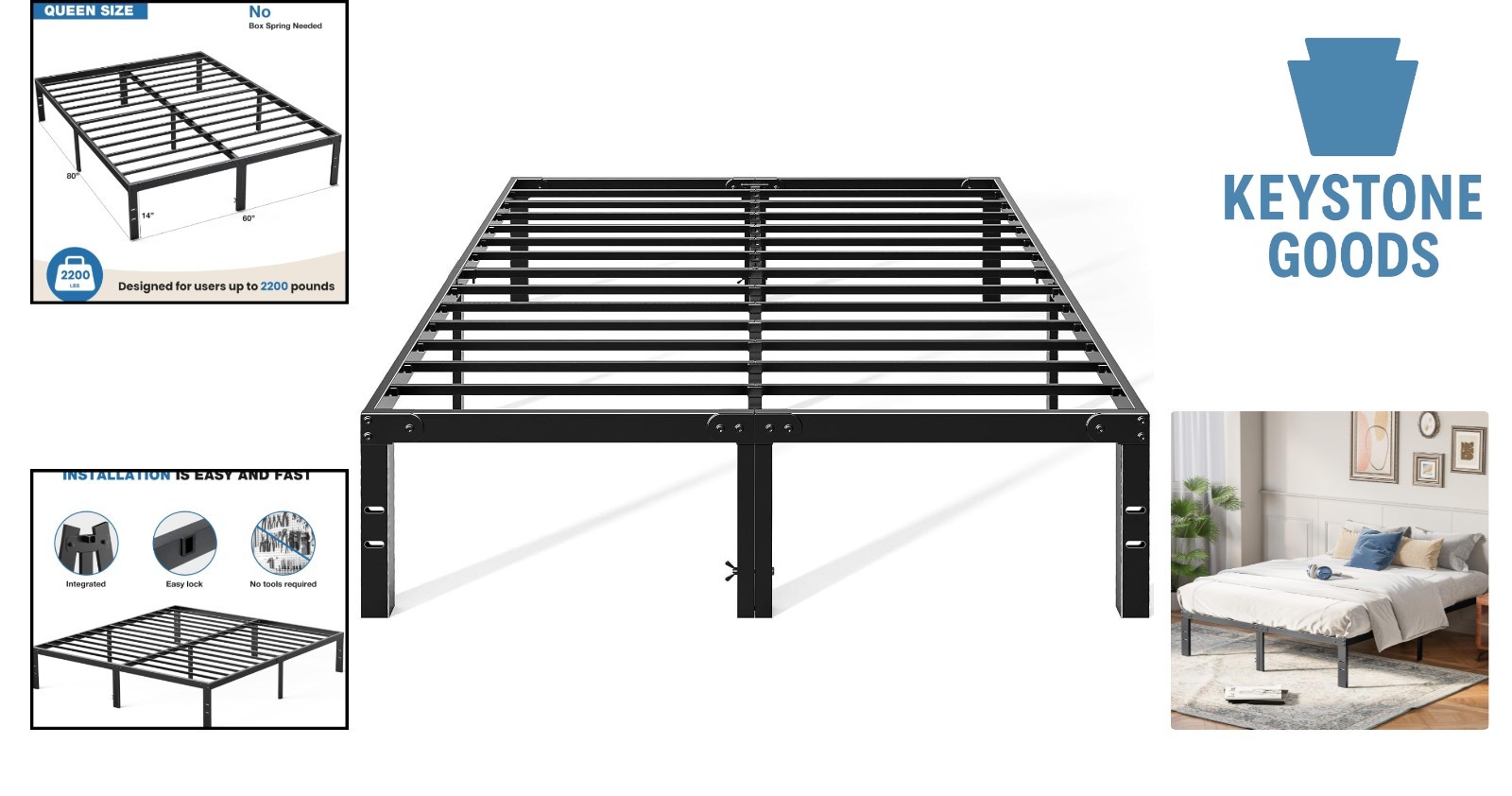 Heavy Duty Metal Queen Bed Frame with Under-Bed Storage, No Box Spring Needed...