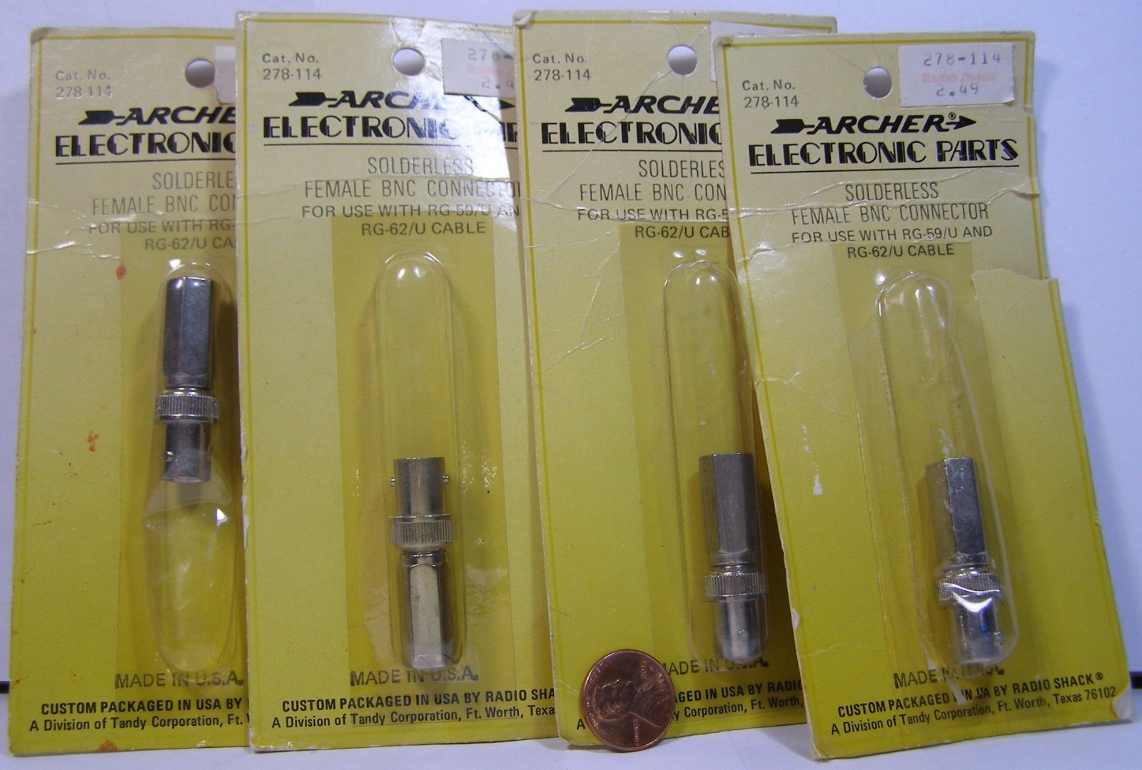 ARCHER SOLDERLESS BNC CONNECTORS FOUR COUNT FEMALE