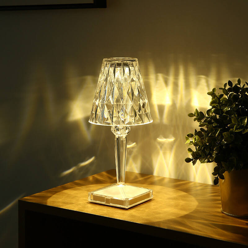 5W LED Crystal Diamond Desk Lamp Battery-Powered Color Change Bedside Light PMMA