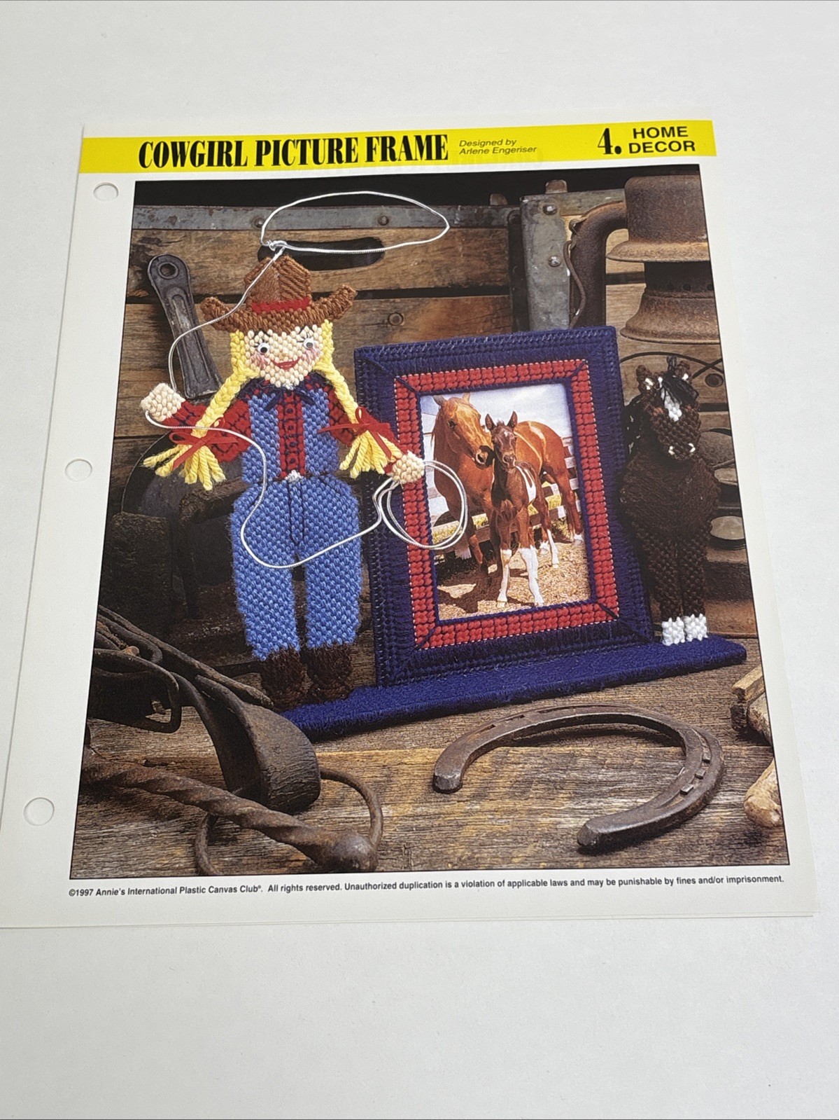 Cowgirl Picture Frame Annie's Attic Plastic Canvas Pattern Page