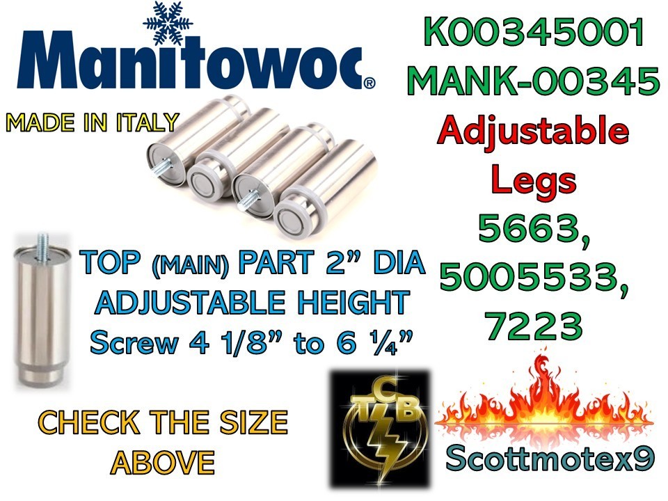 1 (ONE) Manitowoc Ice Adjustable Leg 3 3/4" to 6 1/4" HEIGHT, 2" DIA, BRAND NEW