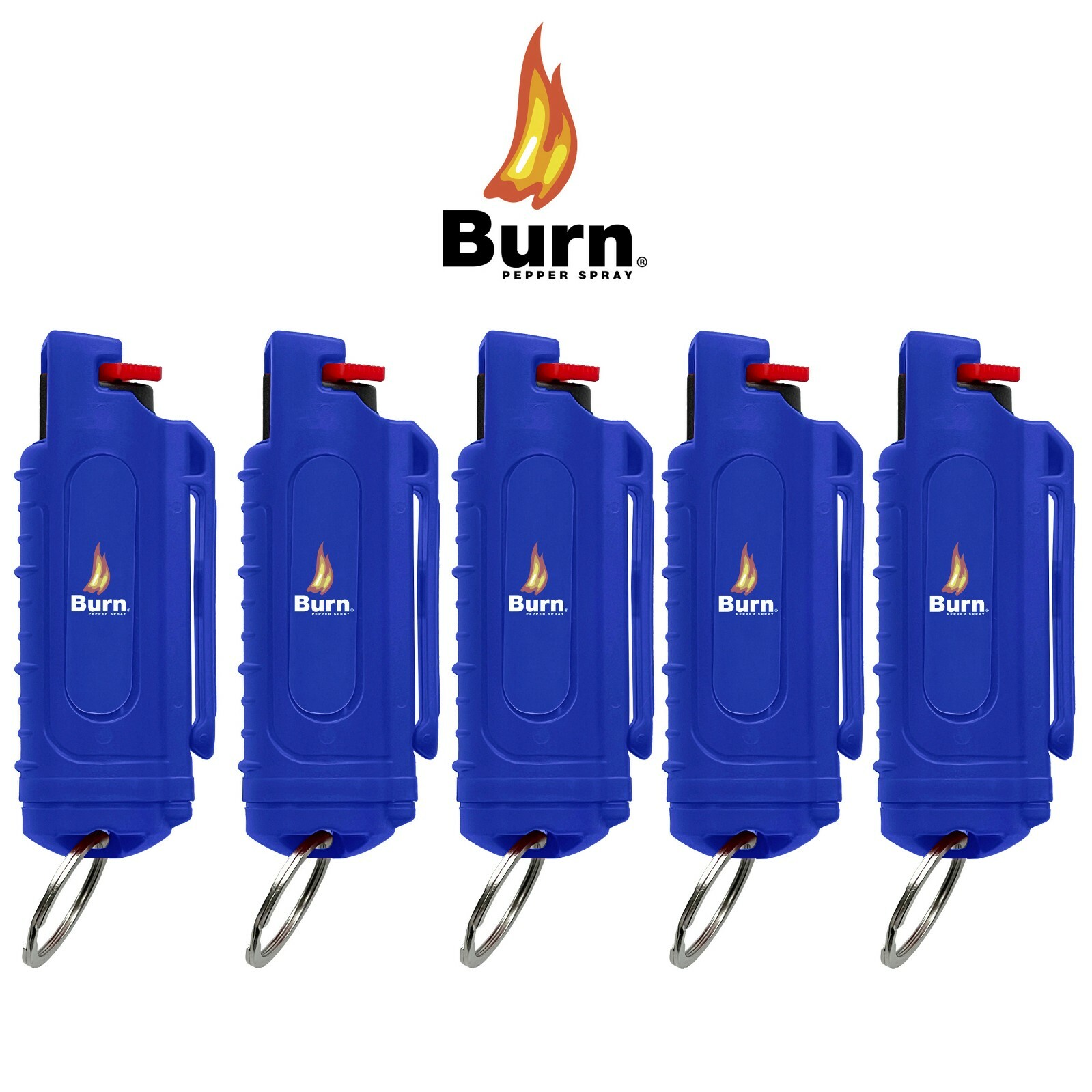 5 PACK BURN Blue Pepper Spray Self Defense 0.5oz Keychain Security Case Molded