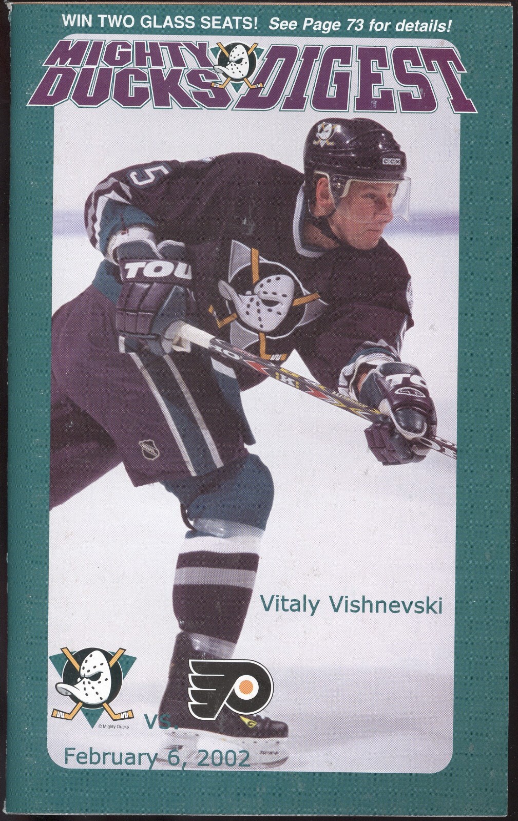 2002 Anaheim Mighty Ducks vs Philadelphia Flyers Program: Vitaly Vishnevski
