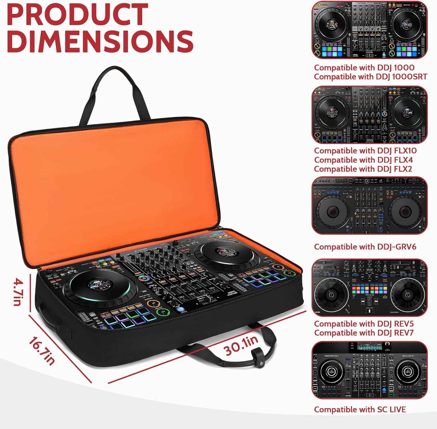 DJ Controller Case with Wheels Compatible with DDJ FLX10 /1000 /FLX6 /REV7 /REV5