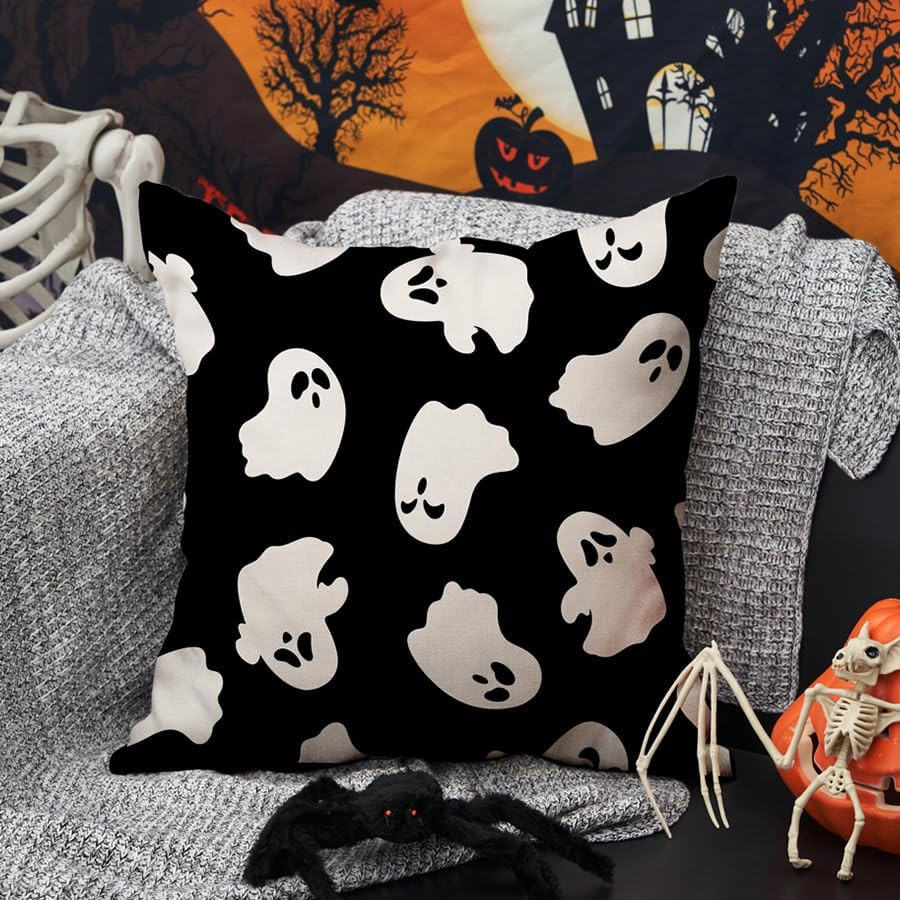 Halloween Pillow Covers 18X18 Inch Set of 2 Happy Halloween White Ghost Decor Bl