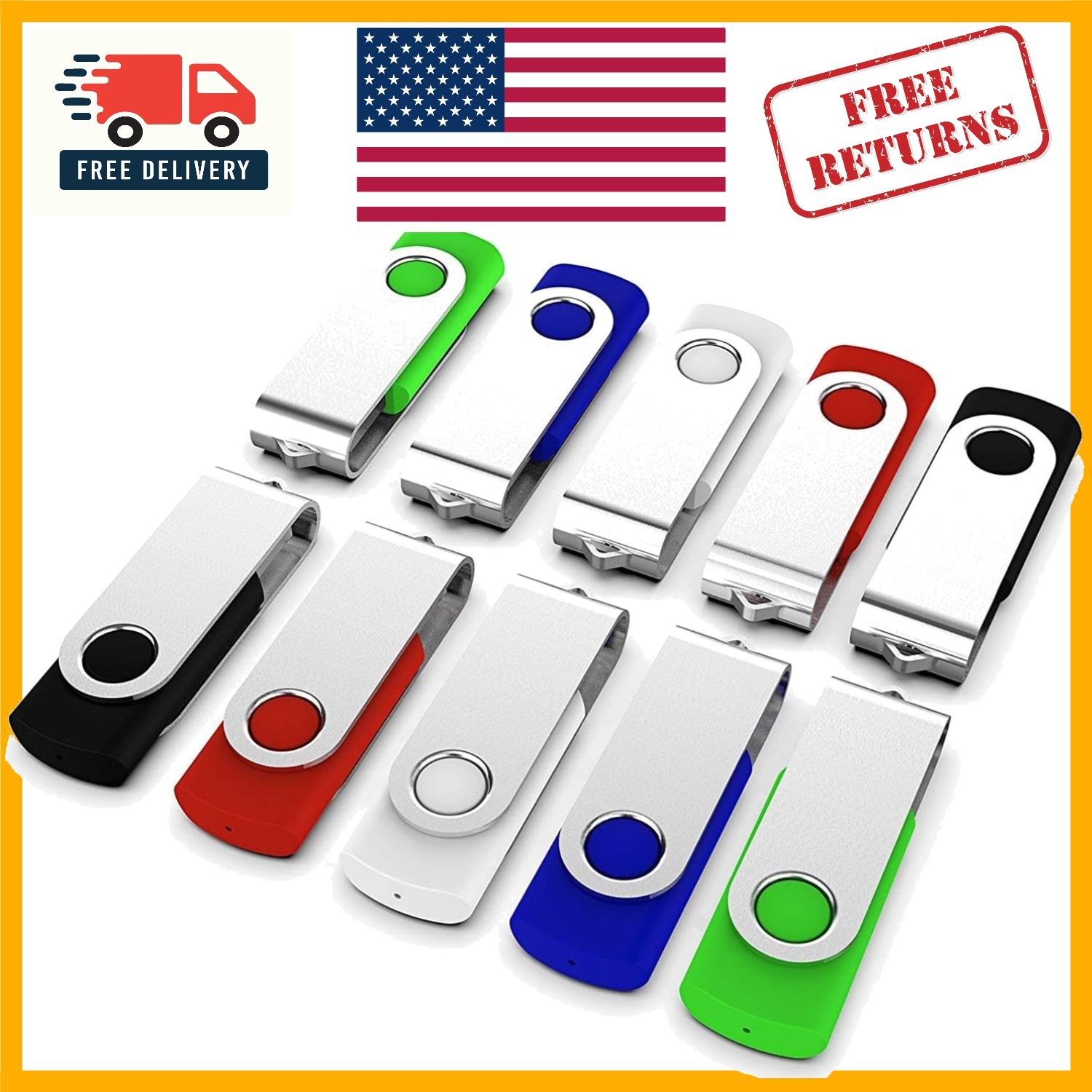 Stylish 10 Pack 128MB USB 2.0 Swivel Flash Drives - Perfect for Organizing Files