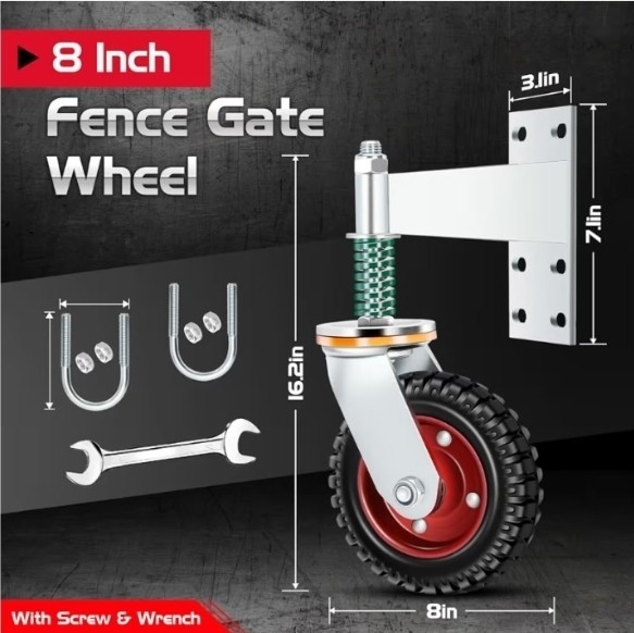 8 Inch Heavy Duty Fence Gate Wheel 600lb Capacity For Gates 360 Degree Rotation