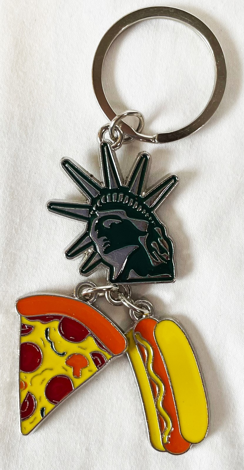 New York City Enamel Charm Keychain Pizza Hot Dog Statue of Liberty Metal 4"