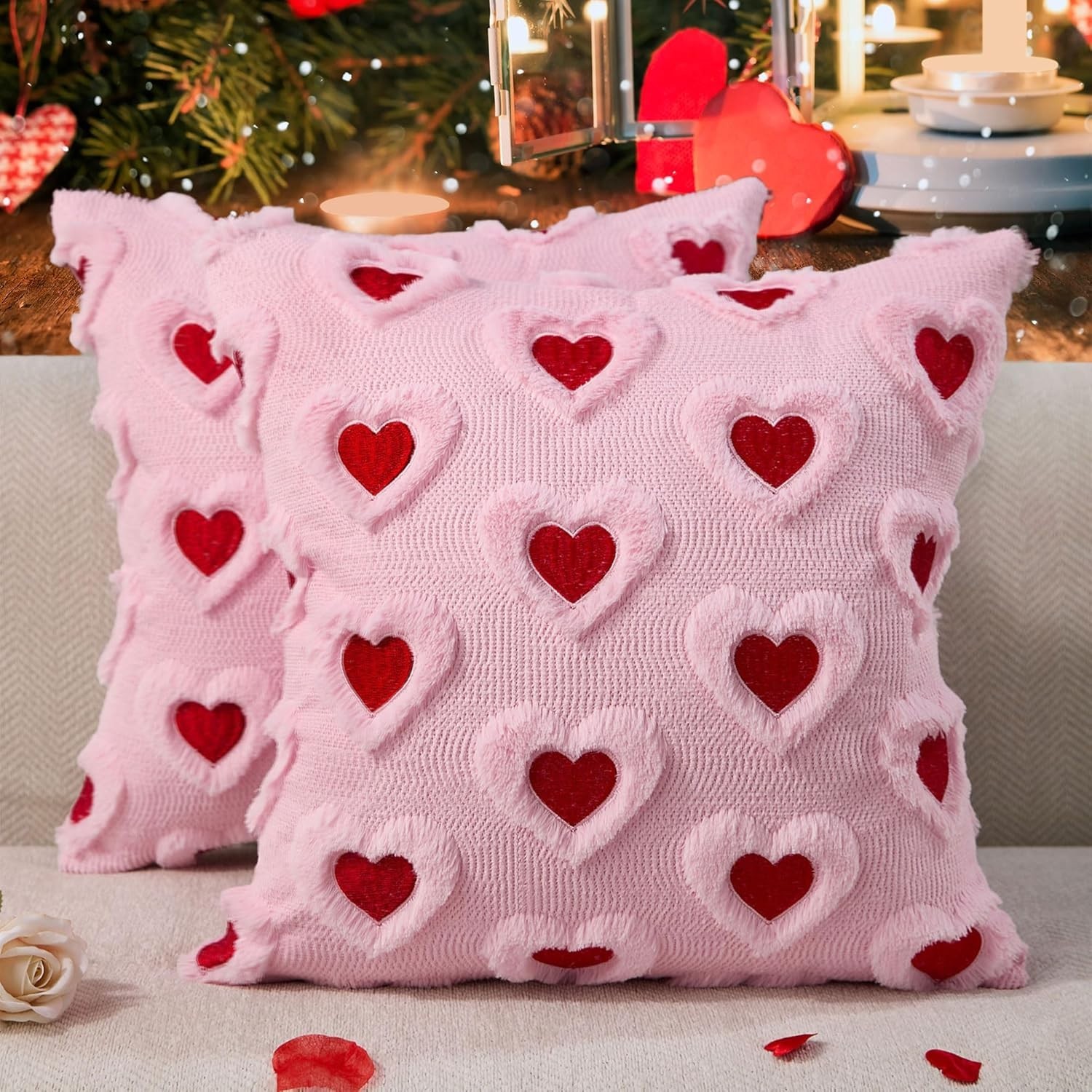 WKJZH Valentines Pillow Covers 18x18 Inch Set of 18" x (Pack 2), Pink