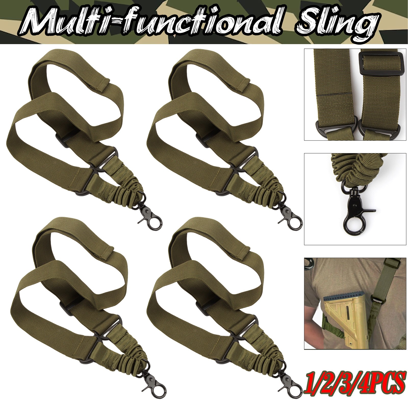 1-4PCS Single Points Long Rifle Sling Traditional Gun Slings Strap w/ Metal Hook