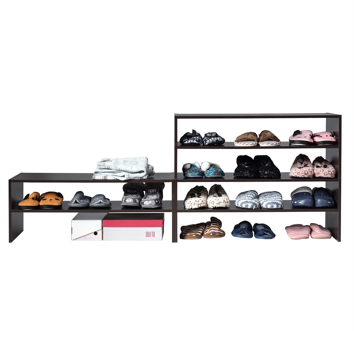 3 PCS Stackable Shoe Rack 31" Horizontal Organizer 2-tier Storage Shelves Brown