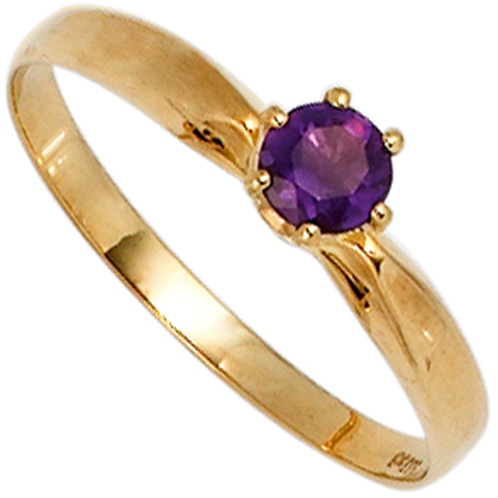 Jobo ladies' ring 585 gold yellow gold 1 amethyst purple violet gold ring RW: 54