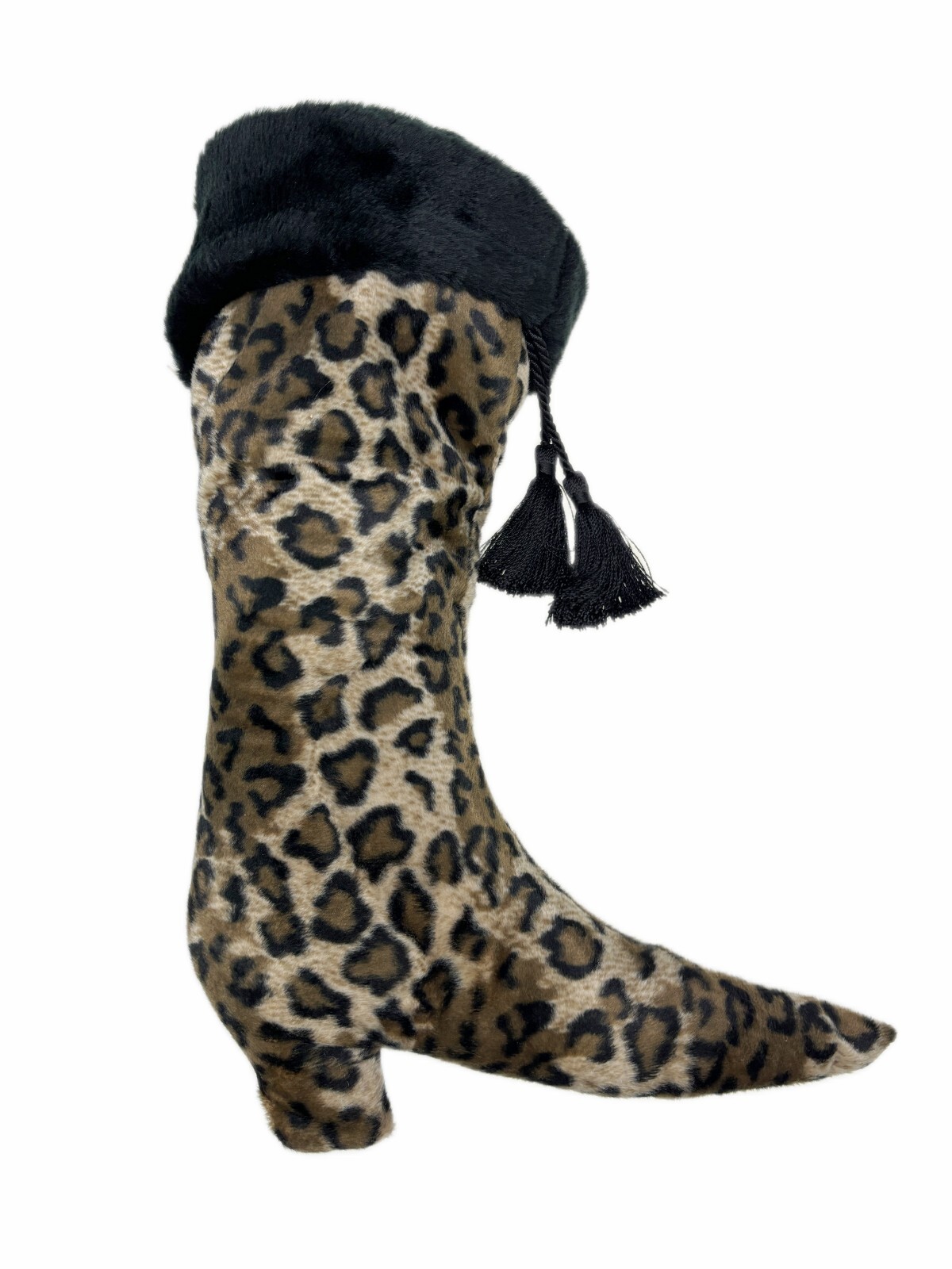 16” Soft Plush Heeled Boot Pointed Toe Animal Print Wall Decor Faux Stocking