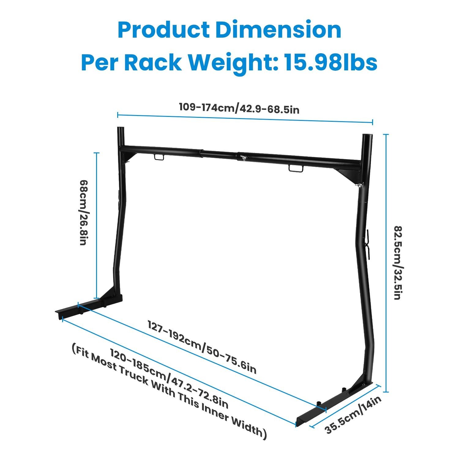 1Pair Extendable Truck Ladder Rack Non-Drilling Pick-up Bed Utility Adjustable T