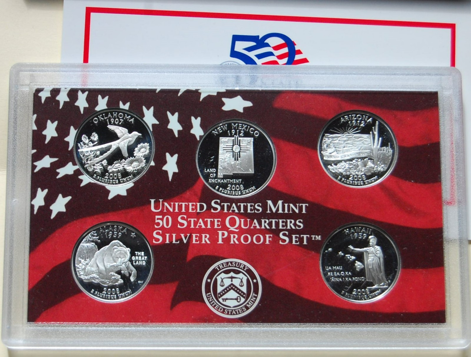 United States 2008 Silver Proof 50 State Quarters w/ Certificate, free shipping