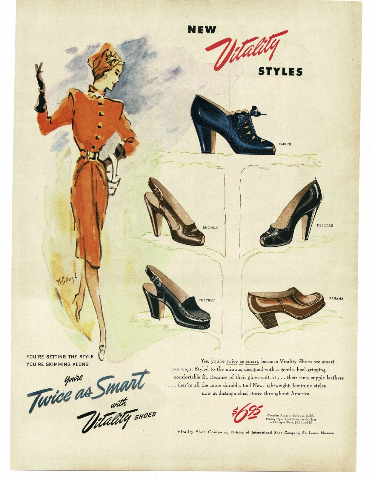 1946 Vitality Women's Shoes High-heel McCollough artist Vintage Print Ad 2