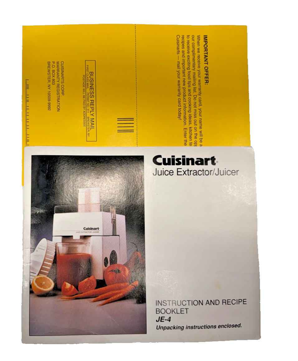 Cuisinart Juice Extractor JE-4 Instruction Recipe Booklet