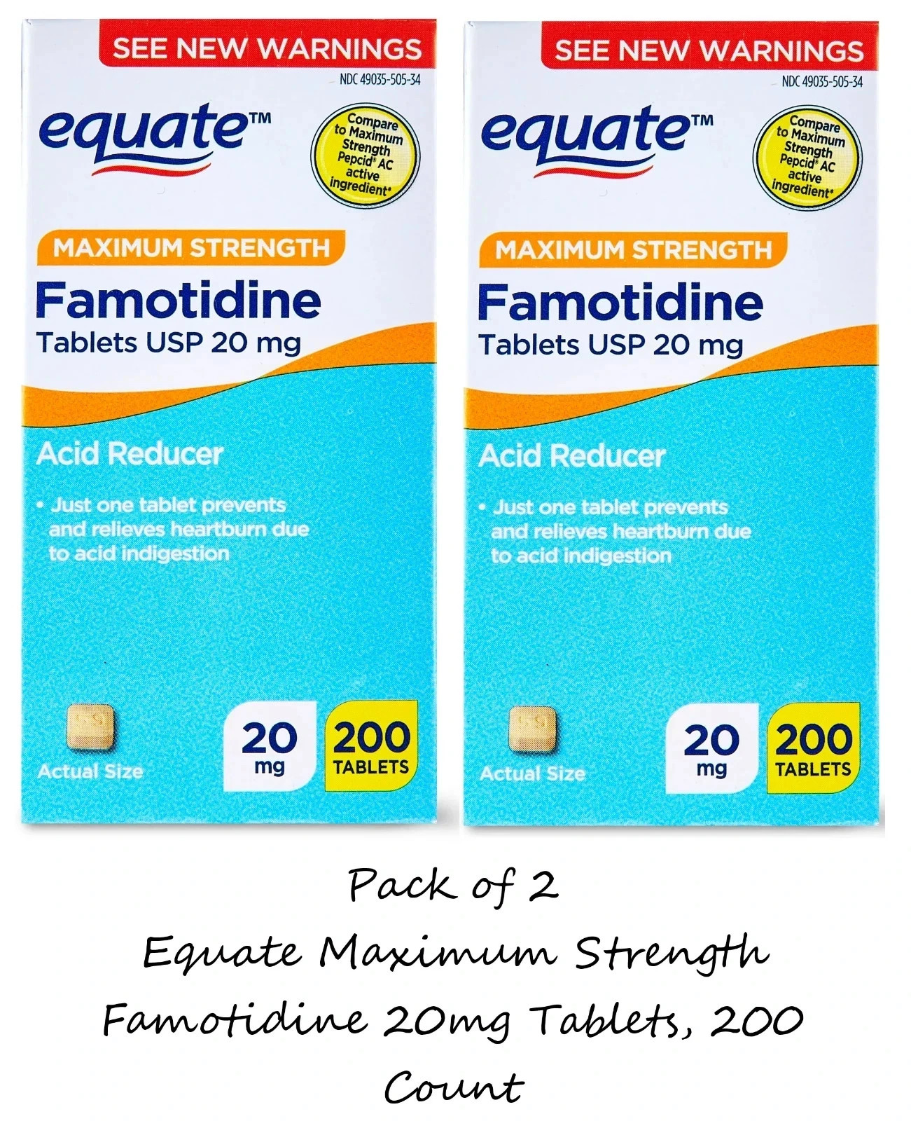 Equate Maximum Strength Famotidine 20mg Tablets, 200 Count (2 Pack)