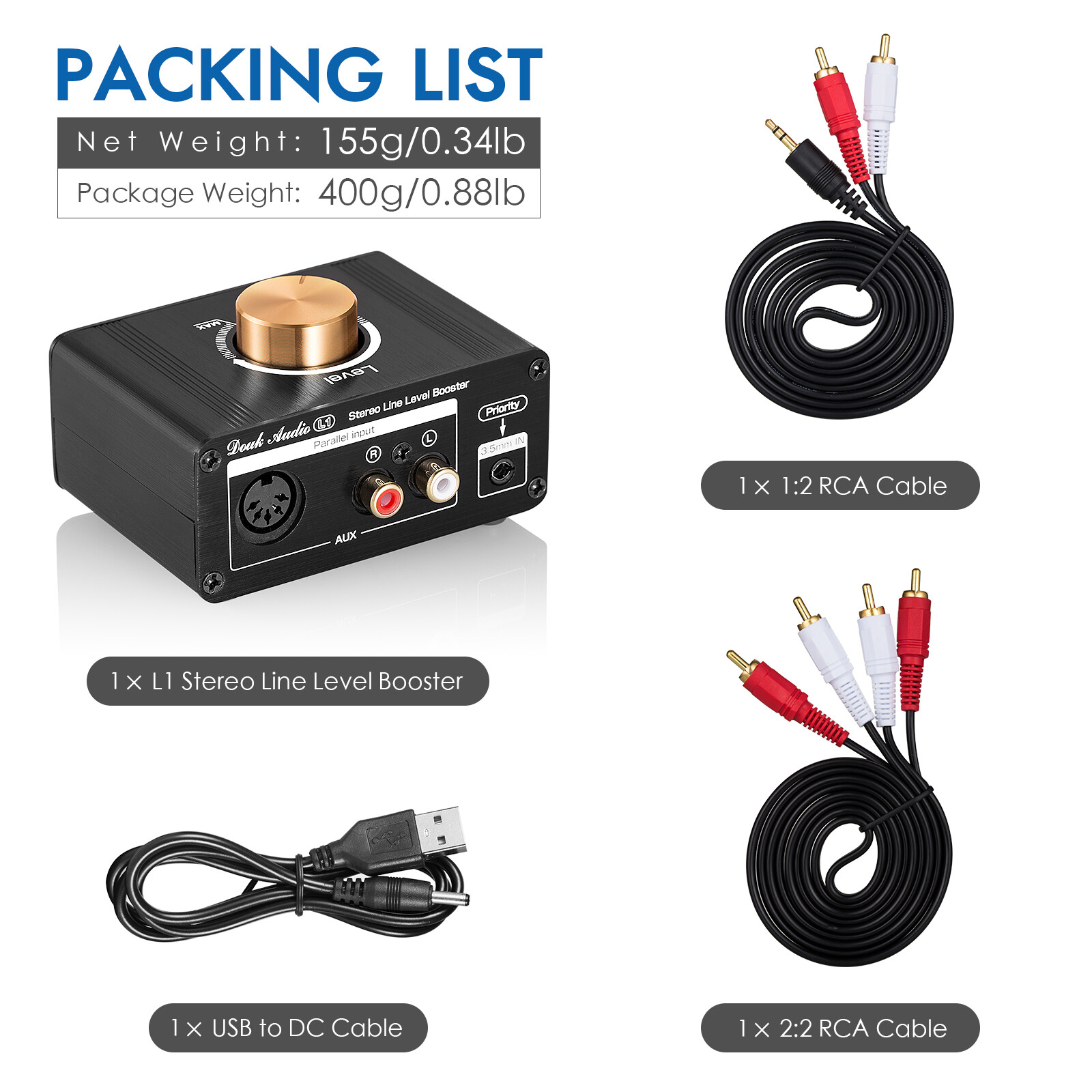 Douk Audio L1 Stereo Line Pre-Amplifier Level Booster for MP3, iPad, iPhone