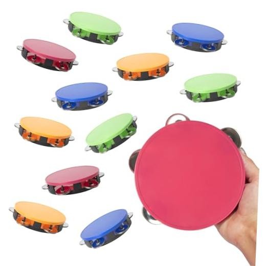 12-Pack Neon Party Tambourines | 5 1/2" Musical Toys & Noisemakers Multicolor