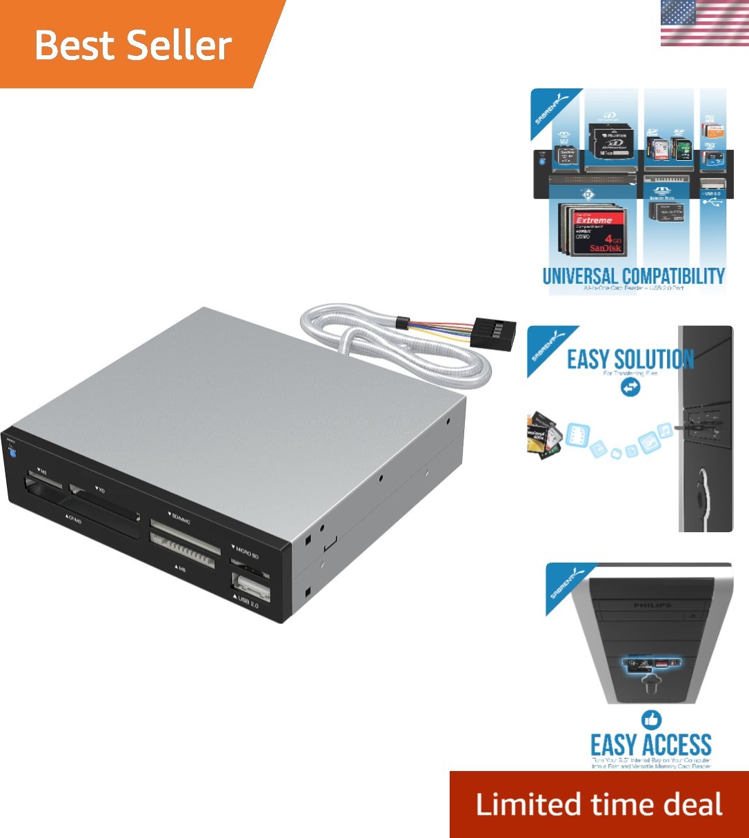 Stylish 74-in-1 Internal Card Reader with Fast Transfer for Windows/Mac Systems