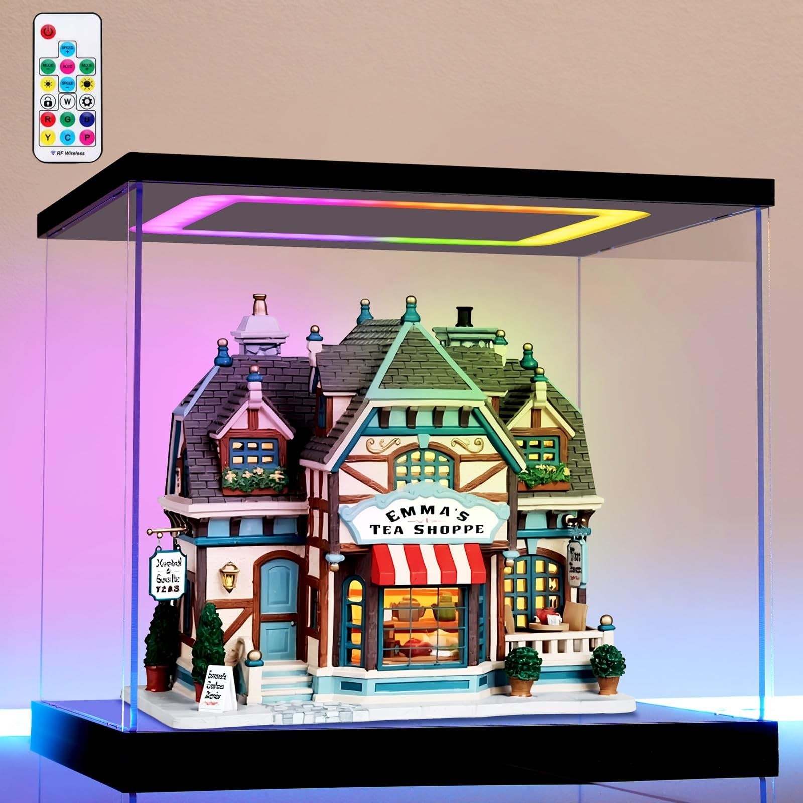 Clear Acrylic Display Case with Light for Miniature House Building Sets, Mult...